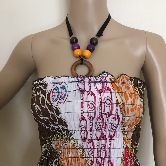 Midi Sundress With Wood Necklace Detail-Shirring Top-Comfortable-Summer Fashion - Picture 3 of 5
